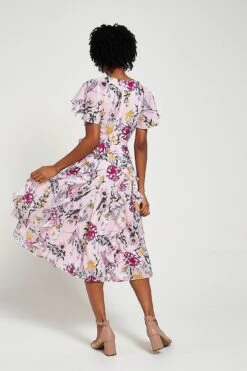 Corinna Pink Floral Print Midi Dress -Frock And Frill US Corinna Pink Floral Print Midi Dress 17