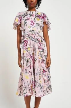 Corinna Pink Floral Print Midi Dress -Frock And Frill US Corinna Pink Floral Print Midi Dress 4