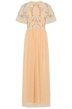 Cynthia Peach Embellished Maxi Dress -Frock And Frill US Cynthia Peach Embellished Maxi Dress 4