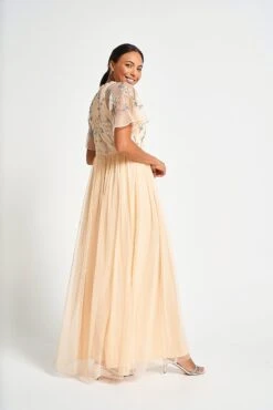 Cynthia Peach Embellished Maxi Dress -Frock And Frill US Cynthia Peach Embellished Maxi Dress 1