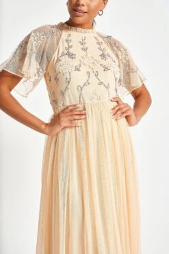 Cynthia Peach Embellished Maxi Dress -Frock And Frill US Cynthia Peach Embellished Maxi Dress 2