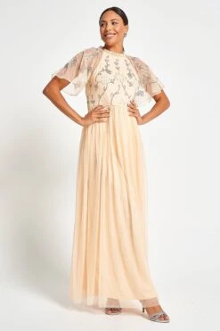 Cynthia Peach Embellished Maxi Dress