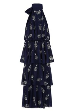 Dalia Navy Floral Embellished Tiered Midi Dress -Frock And Frill US Dalia Navy Floral Embellished Midi Dress 1