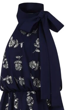 Dalia Navy Floral Embellished Tiered Midi Dress -Frock And Frill US Dalia Navy Floral Embellished Midi Dress 4