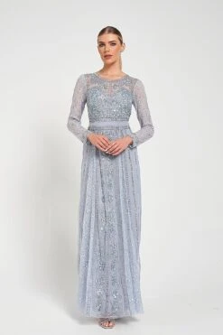 Daphne Grey Embellished Maxi Dress -Frock And Frill US Daphne Grey Embellished Maxi Dress 3