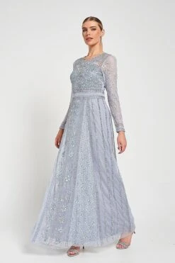 Daphne Grey Embellished Maxi Dress -Frock And Frill US Daphne Grey Embellished Maxi Dress 5