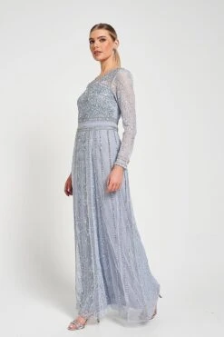Daphne Grey Embellished Maxi Dress -Frock And Frill US Daphne Grey Embellished Maxi Dress 6