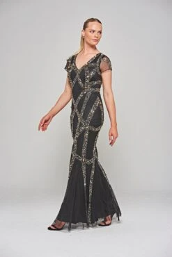 Deanna Black Sequin Maxi Dress -Frock And Frill US Deanna Black Sequin Maxi Dress 8