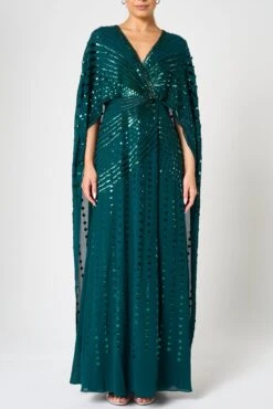 Della Teal Sequin Cape Sleeve Maxi Dress -Frock And Frill US Della Teal Sequin Cape Maxi Dress 1