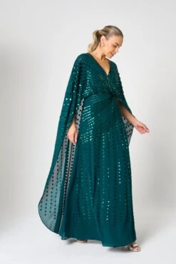 Della Teal Sequin Cape Sleeve Maxi Dress -Frock And Frill US Della Teal Sequin Cape Maxi Dress 11
