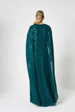 Della Teal Sequin Cape Sleeve Maxi Dress -Frock And Frill US Della Teal Sequin Cape Maxi Dress 12