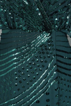 Della Teal Sequin Cape Sleeve Maxi Dress -Frock And Frill US Della Teal Sequin Cape Maxi Dress 3