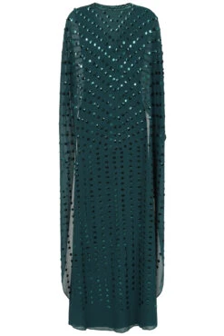 Della Teal Sequin Cape Sleeve Maxi Dress -Frock And Frill US Della Teal Sequin Cape Maxi Dress 4