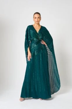 Della Teal Sequin Cape Sleeve Maxi Dress -Frock And Frill US Della Teal Sequin Cape Maxi Dress 7
