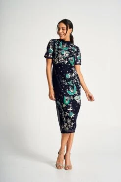 Delphine Navy Embroidered Midi Dress -Frock And Frill US Delphine Navy Embroidered Midi Dress 2