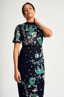 Delphine Navy Embroidered Midi Dress -Frock And Frill US Delphine Navy Embroidered Midi Dress 3
