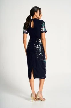 Delphine Navy Embroidered Midi Dress -Frock And Frill US Delphine Navy Embroidered Midi Dress 4