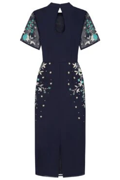 Delphine Navy Embroidered Midi Dress -Frock And Frill US Delphine Navy Embroidered Midi Dress 7