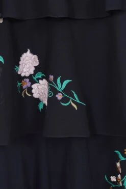 Diantha Navy Floral Embroidered Tiered Midi Dress -Frock And Frill US Diantha Navy Floral Embroidered Midi Dress 1