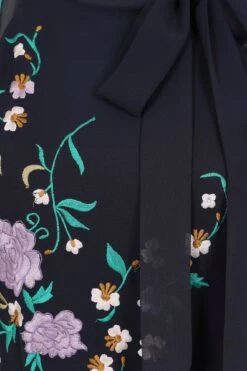 Diantha Navy Floral Embroidered Tiered Midi Dress -Frock And Frill US Diantha Navy Floral Embroidered Midi Dress 3