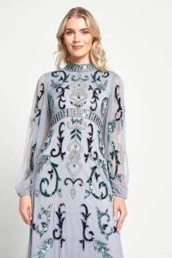 Eiden Grey Embellished Maxi Dress -Frock And Frill US Eiden Grey Embellished Maxi Dress 10