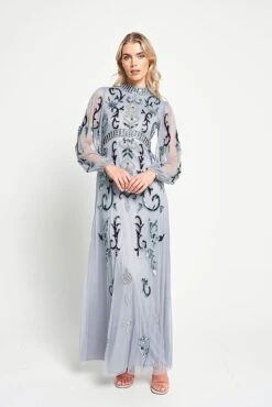 Eiden Grey Embellished Maxi Dress -Frock And Frill US Eiden Grey Embellished Maxi Dress 2