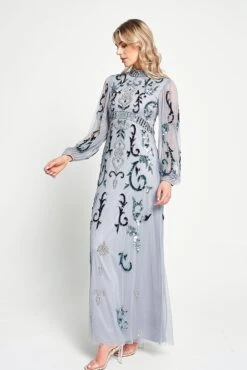 Eiden Grey Embellished Maxi Dress -Frock And Frill US Eiden Grey Embellished Maxi Dress 7