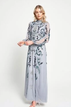 Eiden Grey Embellished Maxi Dress -Frock And Frill US Eiden Grey Embellished Maxi Dress 8