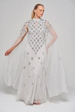 Eileen Grey Embellished Dress With Cape Sleeves