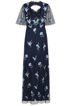 Einin Navy Embroidered Maxi Dress -Frock And Frill US Einin Navy Embroidered Maxi Dress. 4