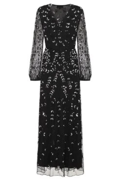 Eleanor Wrap Front Embellished Maxi Dress -Frock And Frill US Eleanor Black Embellished Maxi Dress. 4