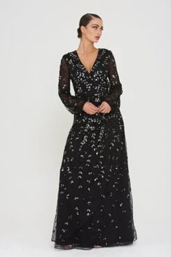 Eleanor Wrap Front Embellished Maxi Dress -Frock And Frill US Eleanor Black Embellished Maxi Dress 2