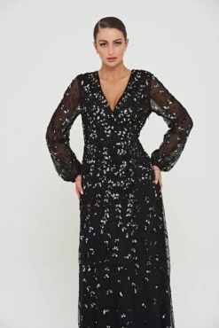 Eleanor Wrap Front Embellished Maxi Dress -Frock And Frill US Eleanor Black Embellished Maxi Dress 7