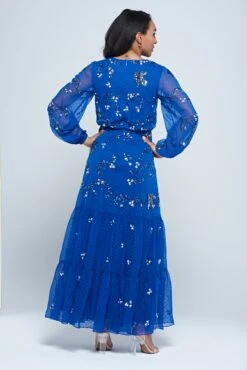Elena Blue Embellished Maxi Dress -Frock And Frill US Elena Blue Embellished Maxi Dress