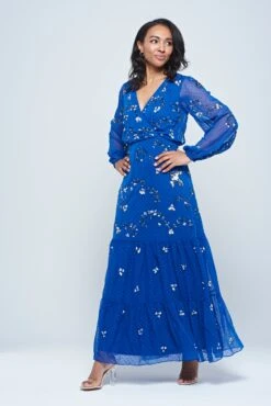 Elena Blue Embellished Maxi Dress