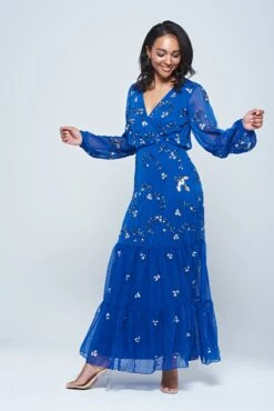 Elena Blue Embellished Maxi Dress -Frock And Frill US Elena Blue Embellished Maxi Dress 21