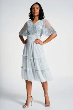 Eliza Ether Blue Sequin Midi Dress