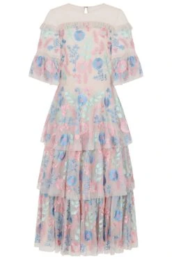 Erica Floral Embroidered Tiered Midi Dress