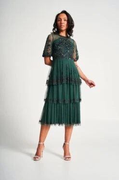 Esmerelda Green Embellished Midi Dress -Frock And Frill US Esmerelda Green Embellished Midi Dress 2