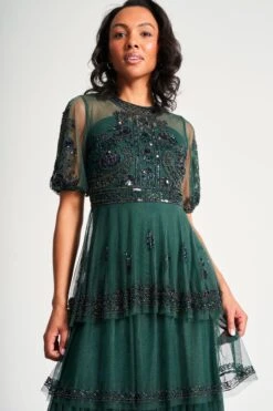 Esmerelda Green Embellished Midi Dress -Frock And Frill US Esmerelda Green Embellished Midi Dress 5