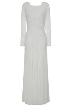 Estella White Cowl Back Embellished Maxi Dress