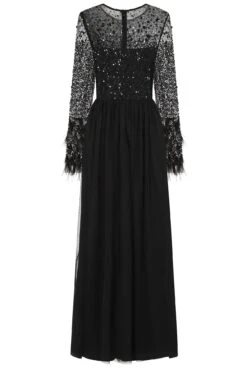 Eva Black Embellished Maxi Dress With Feather Trim -Frock And Frill US Eva Black Embellished Maxi Dress 10