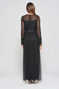 Eva Black Embellished Maxi Dress With Feather Trim -Frock And Frill US Eva Black Embellished Maxi Dress 7