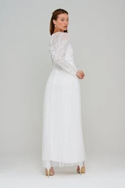 Eva White Embellished Maxi Dress With Feather Trim 11 Eva White Embellished Maxi Dress With Feather Trim -Frock And Frill US Eva White Embellished Maxi Dress 1