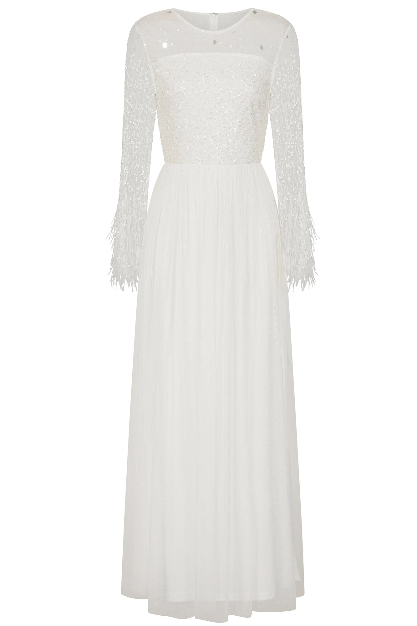 Eva White Embellished Maxi Dress With Feather Trim 2 Eva White Embellished Maxi Dress With Feather Trim - Image 2