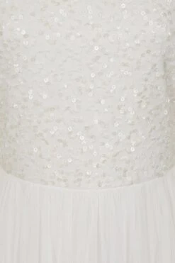 Eva White Embellished Maxi Dress With Feather Trim 13 Eva White Embellished Maxi Dress With Feather Trim -Frock And Frill US Eva White Embellished Maxi Dress 3