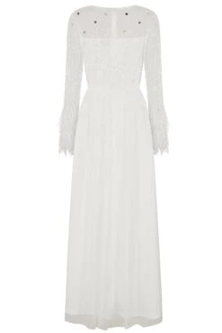 Eva White Embellished Maxi Dress With Feather Trim 14 Eva White Embellished Maxi Dress With Feather Trim -Frock And Frill US Eva White Embellished Maxi Dress 4