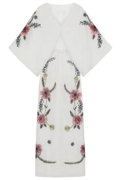 Evanthe White Floral Embroidered Twist Back Maxi Dress -Frock And Frill US Evanthe White Floral Embroidered Maxi Dress 1