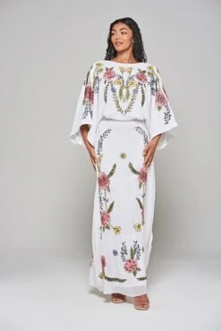 Evanthe White Floral Embroidered Twist Back Maxi Dress -Frock And Frill US Evanthe White Floral Embroidered Maxi Dress 3