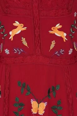 Farley Burgundy Woodland Embroidered Maxi Dress -Frock And Frill US Farley Burgundy Woodland Embroidered Maxi Dress 3